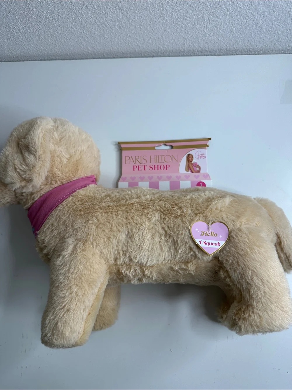 Paris Hilton Plush Dog with Pink Bandana - Cream Fur